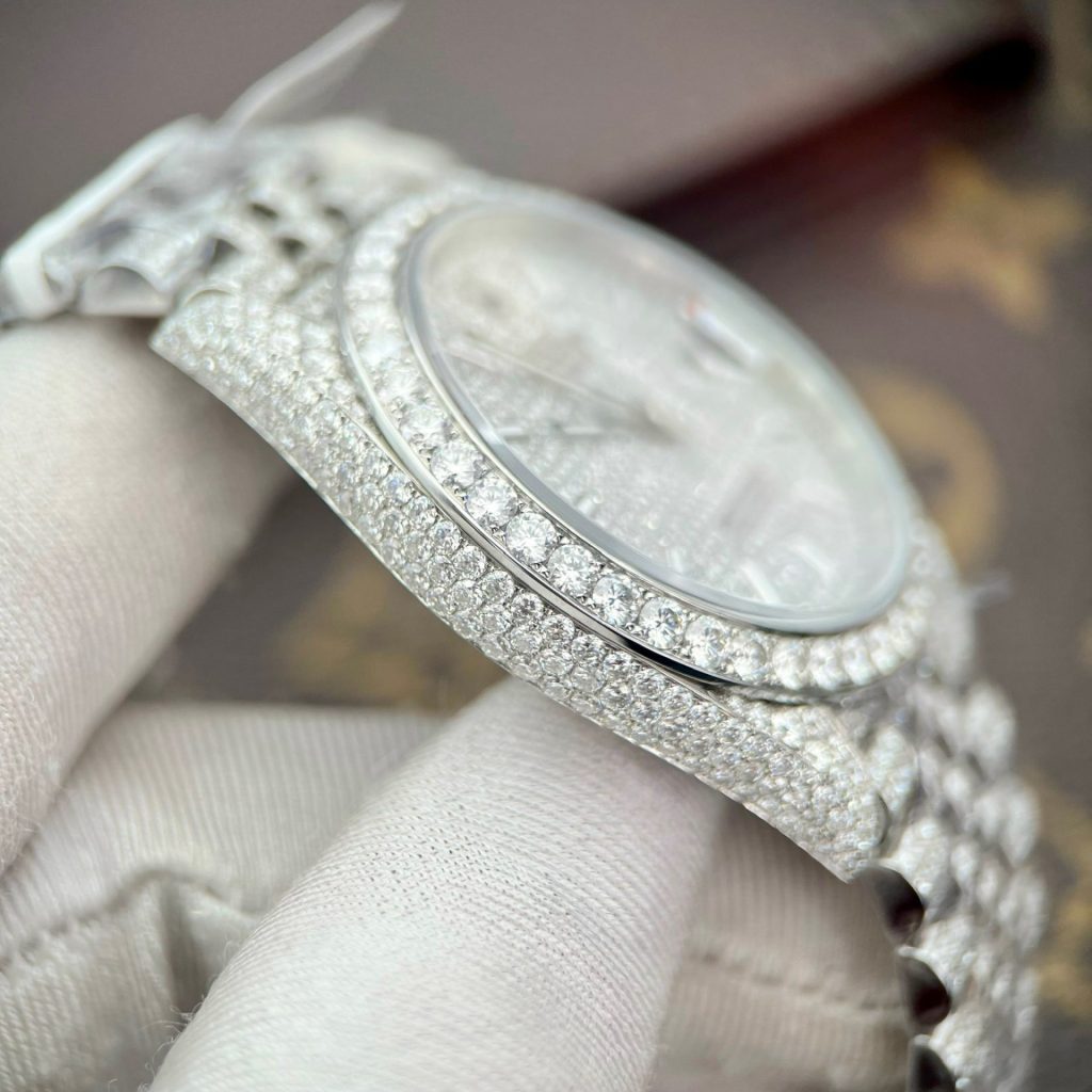Rolex Super Clone Watch DateJust Custom Full Diamonds Moissanite 41mm - Image 6