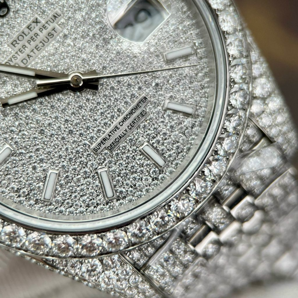 Rolex Super Clone Watch DateJust Custom Full Diamonds Moissanite 41mm - Image 4