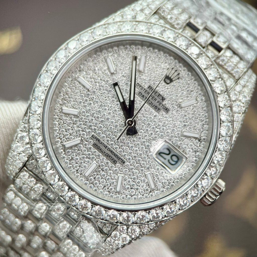Rolex Super Clone Watch DateJust Custom Full Diamonds Moissanite 41mm - Image 3