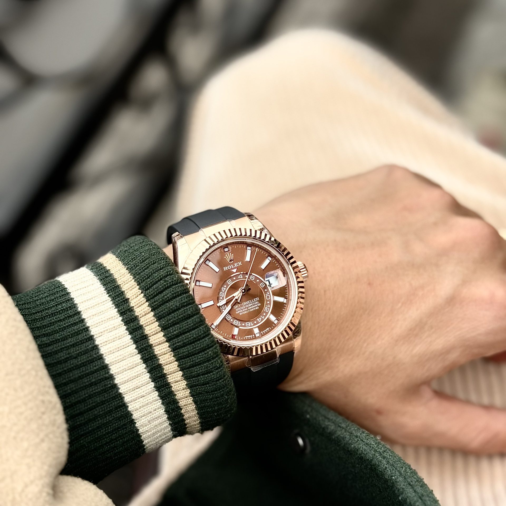 Rolex Super Clone Watch Sky-Dweller 336235 Chocolate Dial Rubber Strap 42mm - Image 8