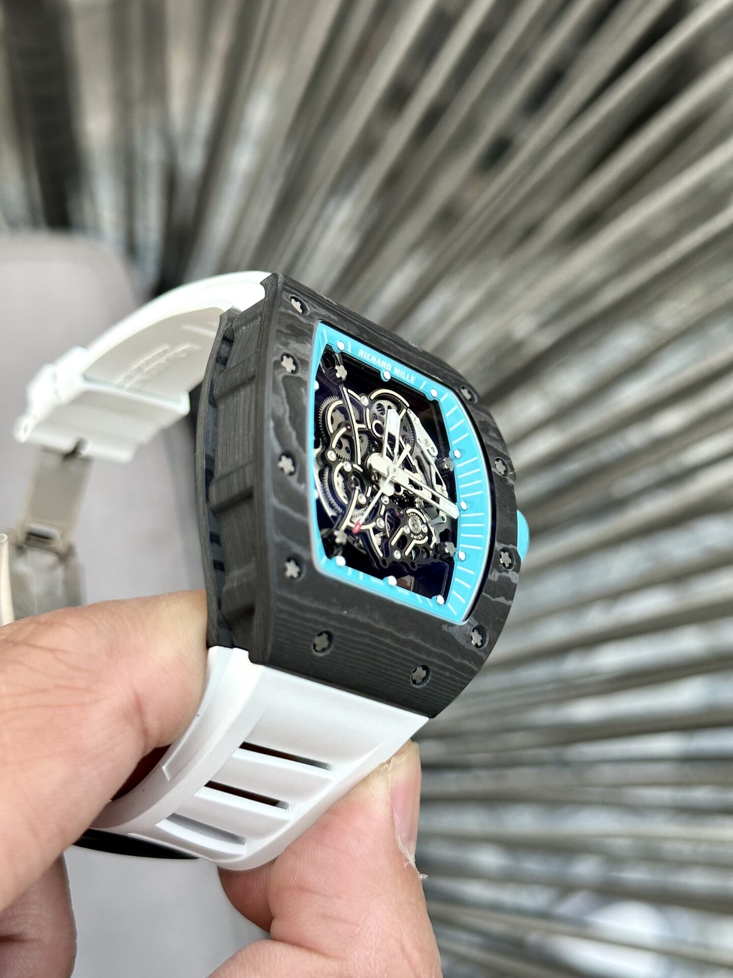 Richard Mille RM055 Super Clone Watch Full Carbon White Rubber Strap BBR 45mm - Image 2