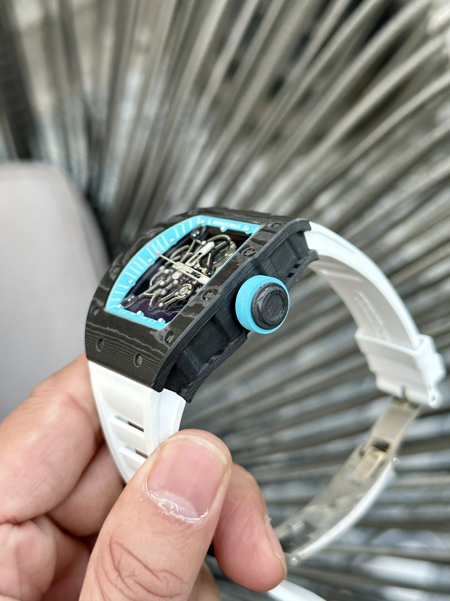 Richard Mille RM055 Super Clone Watch Full Carbon White Rubber Strap BBR 45mm - Image 3