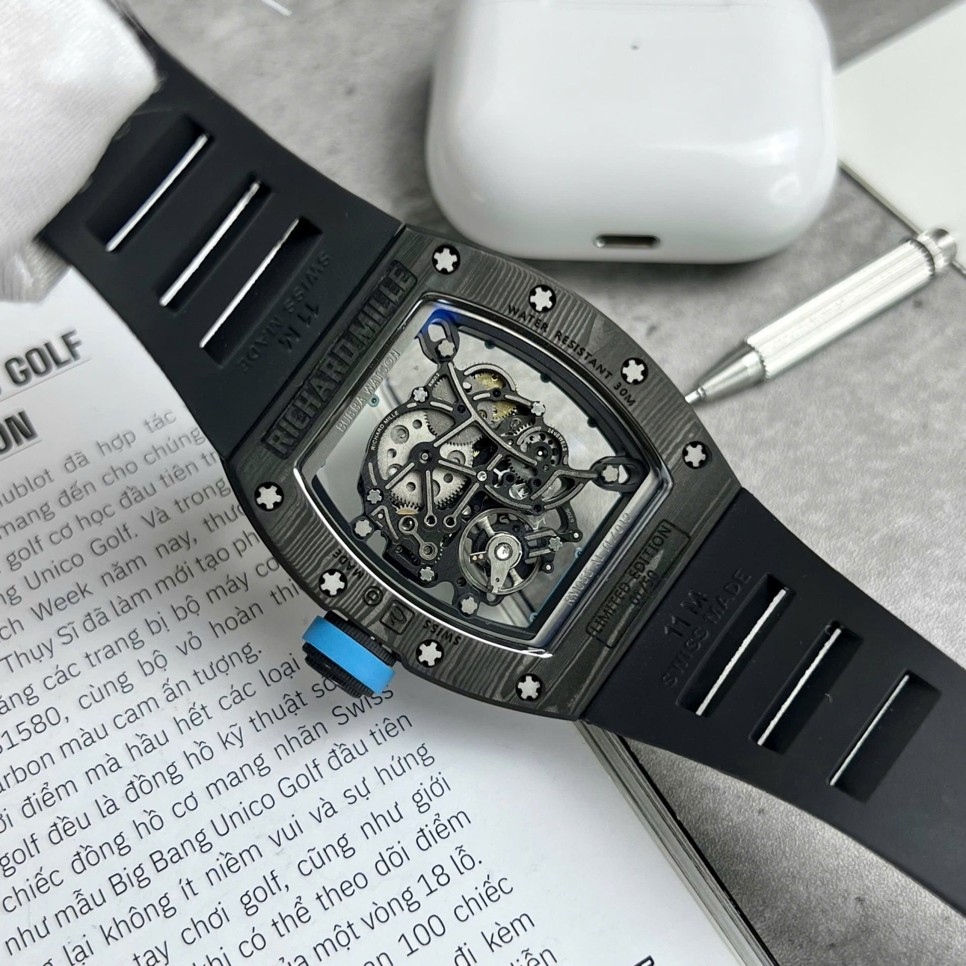 Richard Mille RM055 Super Clone Watch Full Carbon Case Rubber Strap 45mm - Image 8
