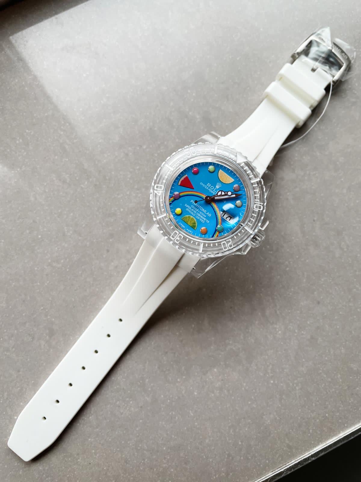 Rolex Submariner Phantomlab Transparent 5GF Best Edition Blue Fruit Dial on White Rubber Strap VR3135 Super Clone - Image 6
