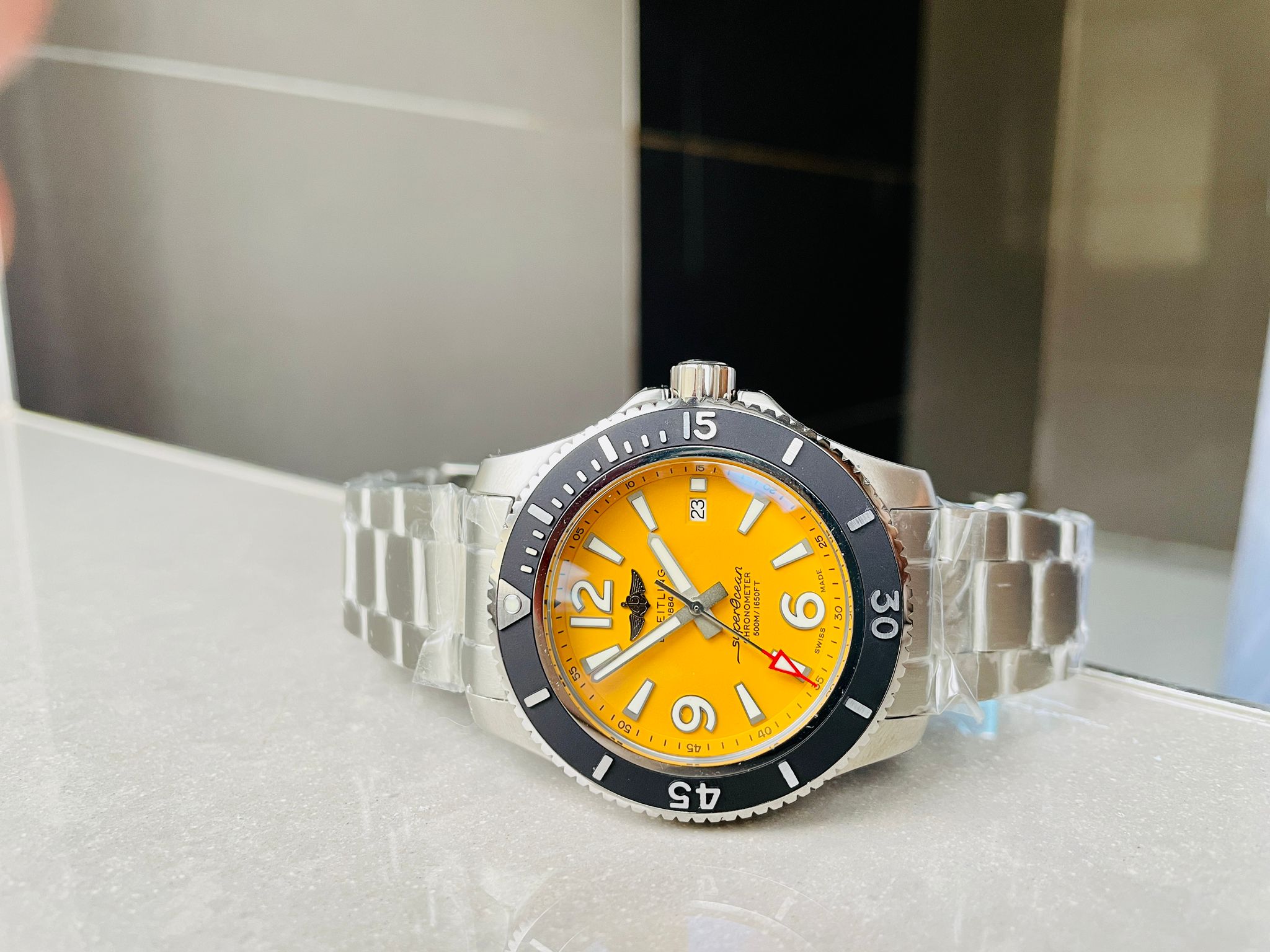 Breitling Superocean Automatic 44 TF 1:1 Best Edition Yellow Dial Black Bezel on SS Strap A2824 - Image 6