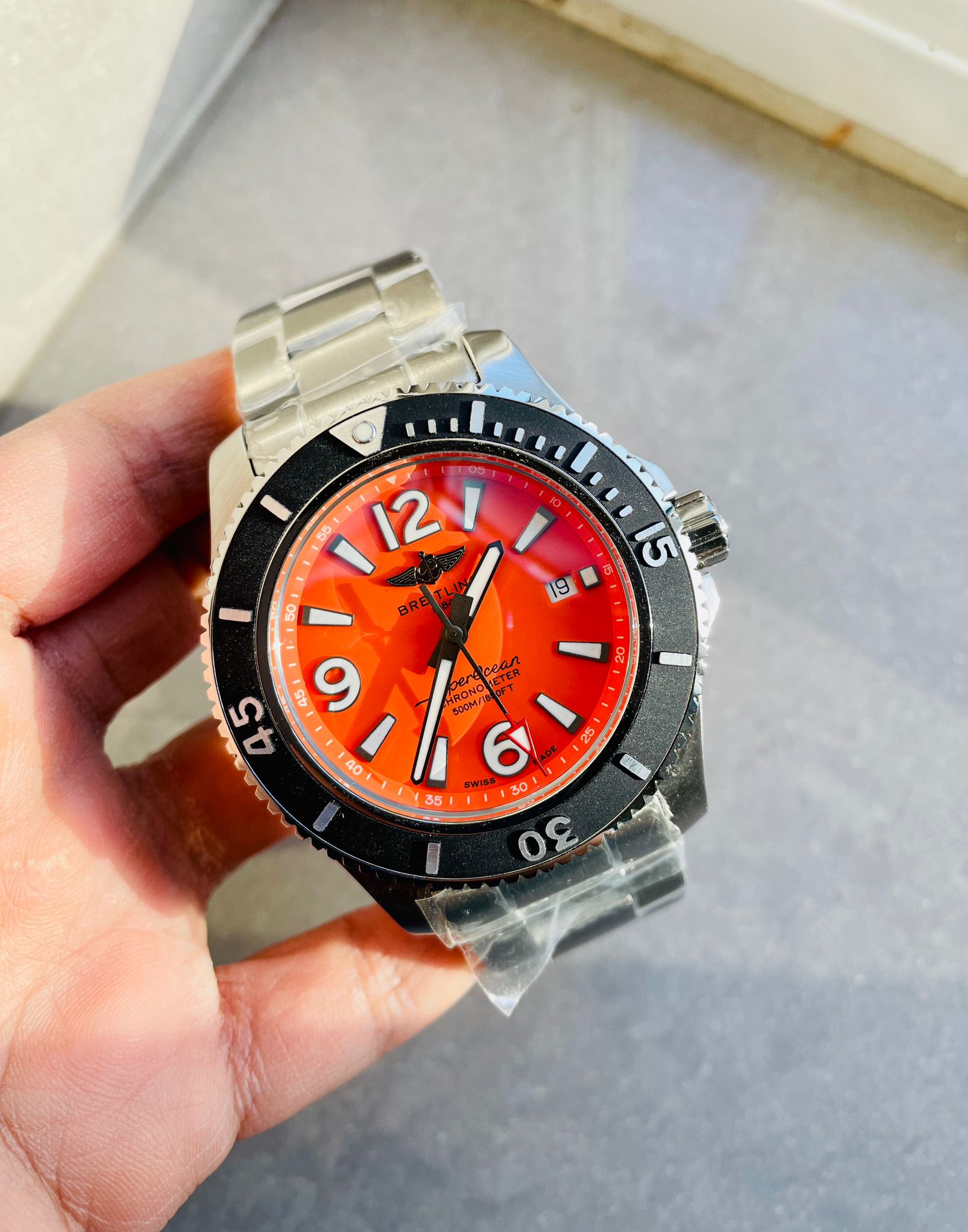 Breitling Superocean Automatic 44 BLSF 1:1 Best Edition orange Dial Black Bezel on SS Strap A2824 - Image 3