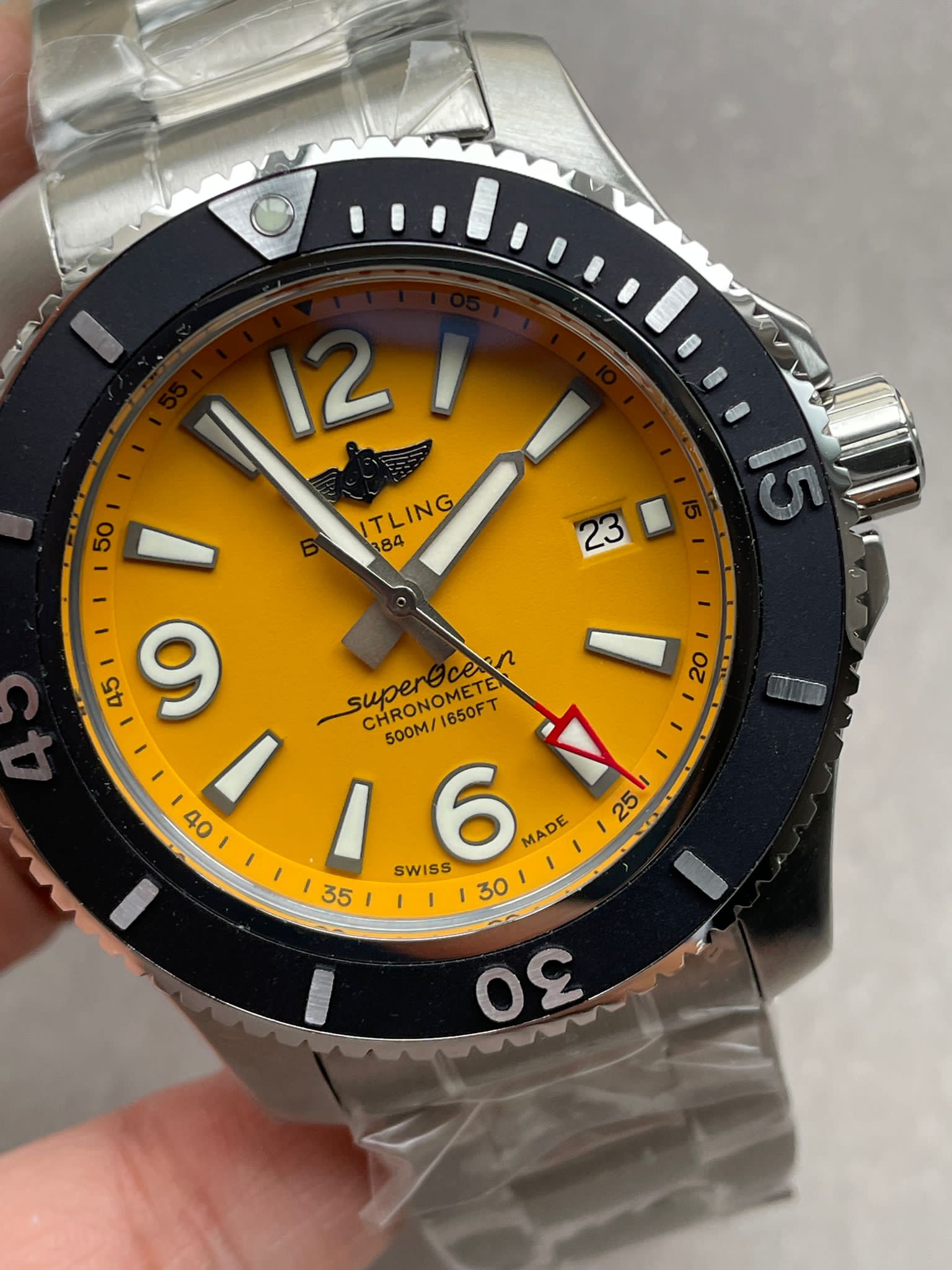 Breitling Superocean Automatic 44 TF 1:1 Best Edition Yellow Dial Black Bezel on SS Strap A2824 - Image 5
