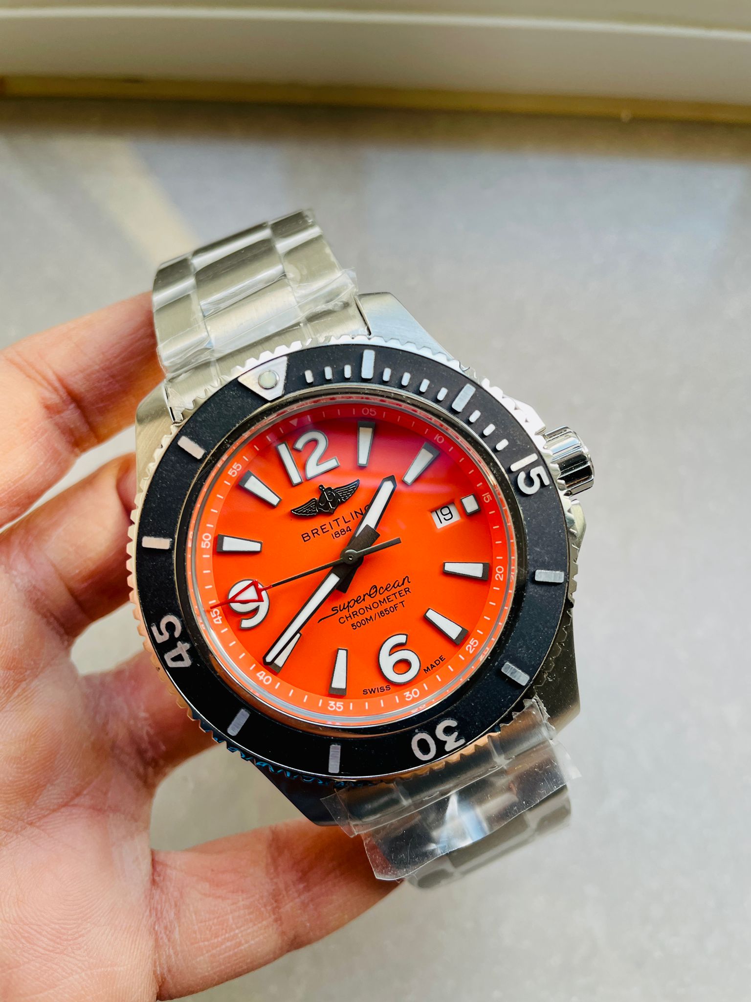 Breitling Superocean Automatic 44 BLSF 1:1 Best Edition orange Dial Black Bezel on SS Strap A2824 - Image 5